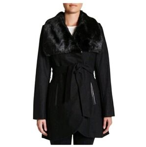 Rachel Roy faux fur collar wool blend coat: XS